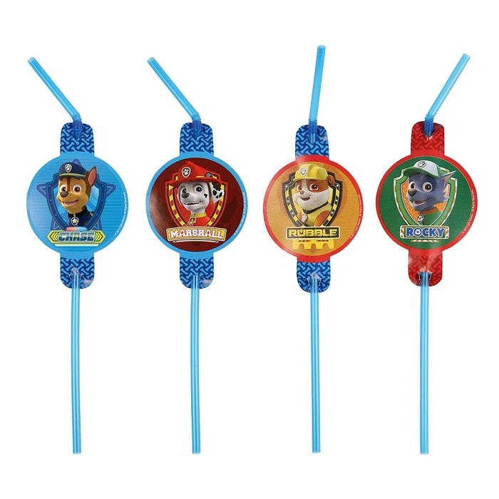 8 Pailles Flexibles Plastique Pat' Patrouille - Paw Patrol Soldes